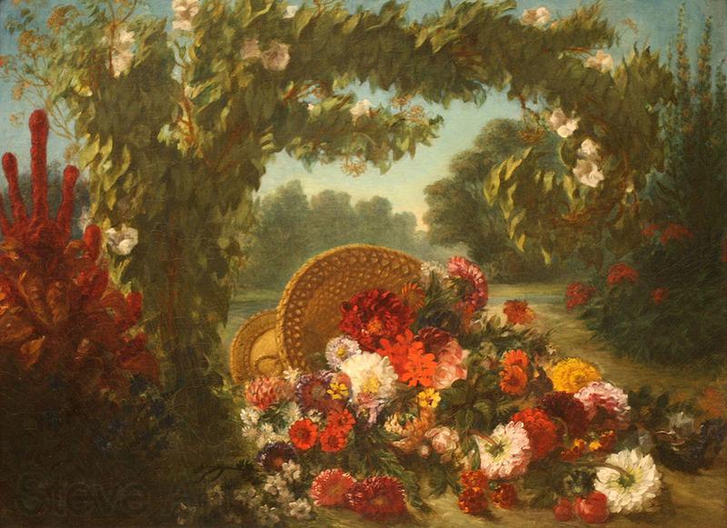 Eugene Delacroix Basket of Flowers Norge oil painting art